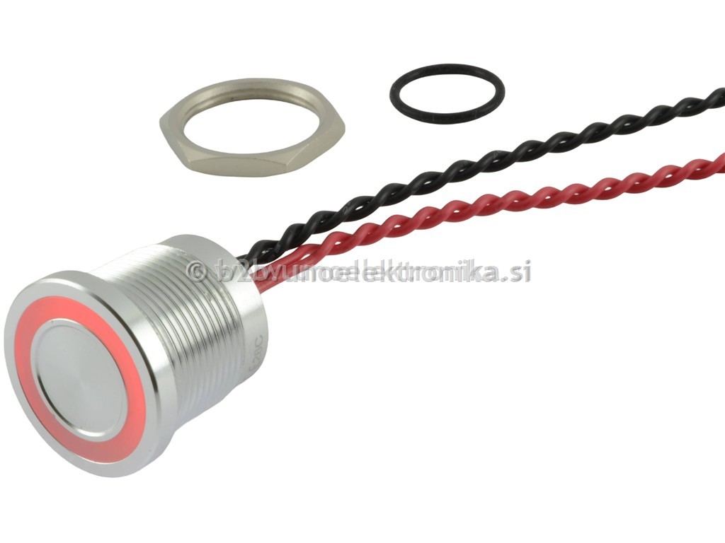 TIPKA PIEZO fi 19mm +RDEČ LED 12-24VDC