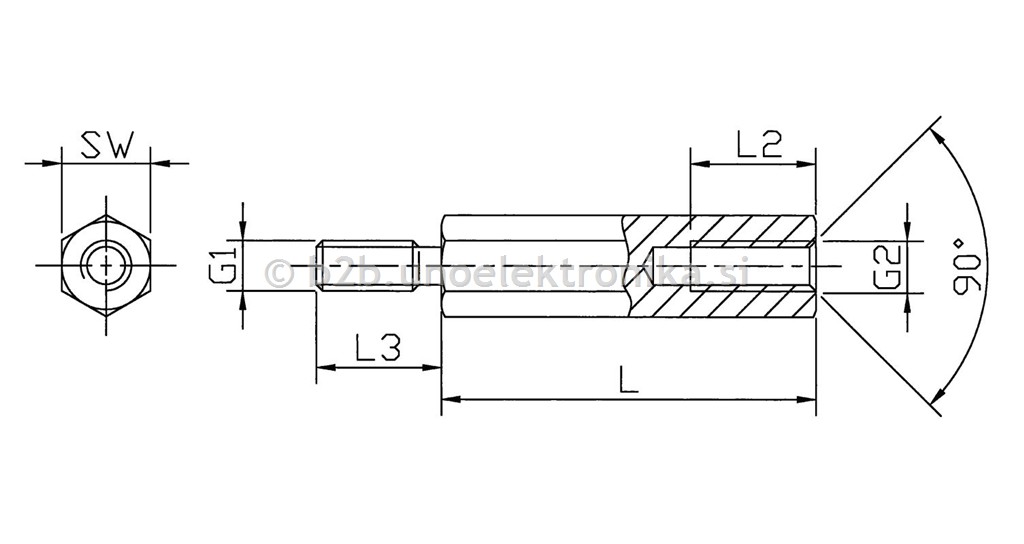 DISTANČNIK L=20mm, NAVOJ M3/6mm