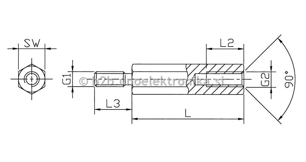 DISTANČNIK L=90mm, NAVOJ M4/8mm