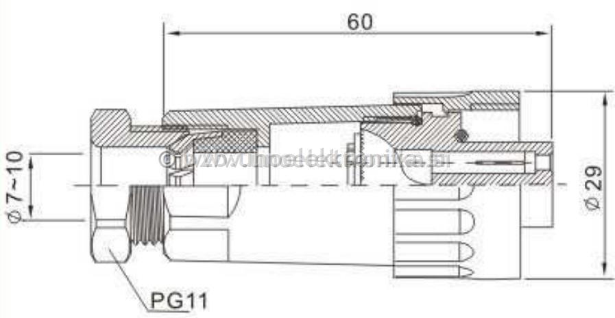 VTIČNICA 7 POLNA fi 22mm ZA NA KABEL