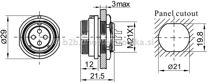 VTIČNICA 3 POLNA fi 21mm ZA NA PANEL