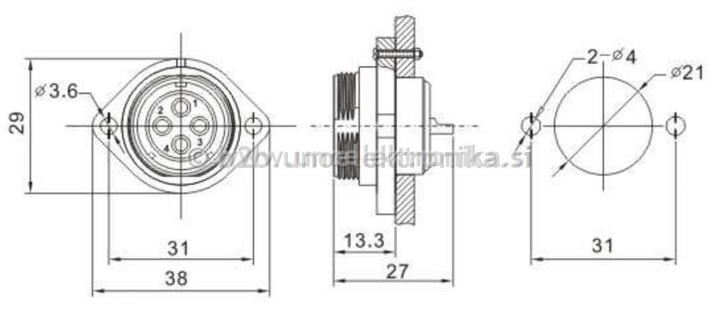 VTIČNICA 5 POLNA fi 21mm ZA NA PANEL