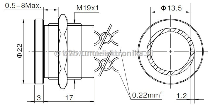 TIPKA PIEZO fi 19mm +RDEČ LED 12-24VDC
