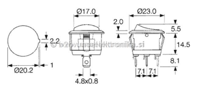 TIPKA 0-(1) Z LUČKO fi20mm 10A 250VAC