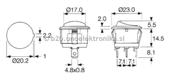 STIKALO 0-1 Z LUČKO fi20mm 10A 250VAC