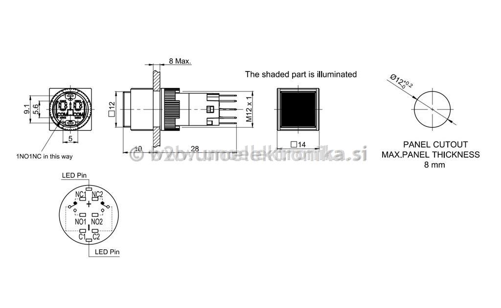 PREKLOPNIK 14x14mm RDEČ LED 24VAC/DC