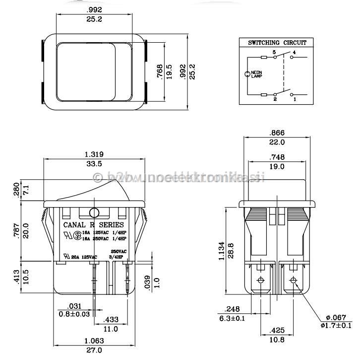 STIKALO 2 POLNO Z LUČKO RDEČE 29x22mm