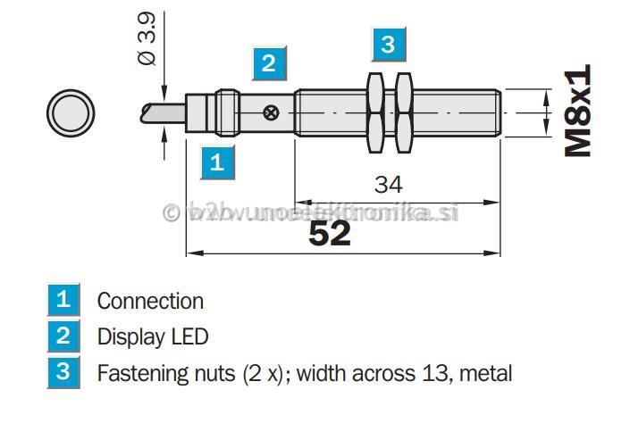 INDUKTIVNI SENZOR M8x52mm PNP-NO