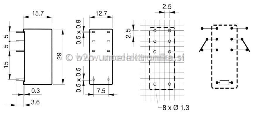 RELE 2 POLNI 9VDC 8A/250VAC #5mm