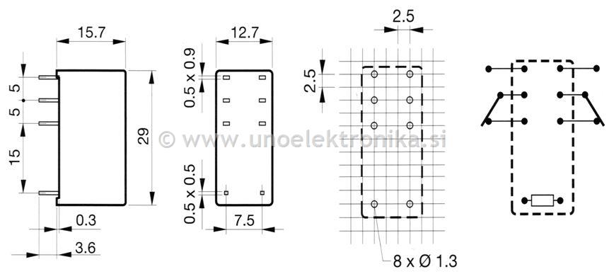 RELE 2 POLNI 24VAC 8A/250VAC #5mm