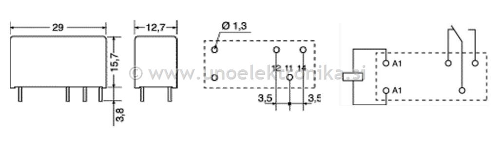 RELE 1 POLNI 12VDC 12A/250VAC #3,5mm