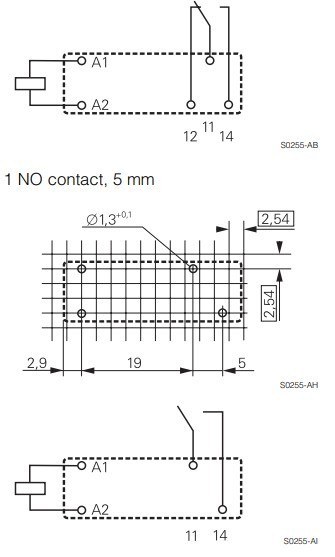 RELE 1 POLNI 12VDC 8A/230VAC #5mm