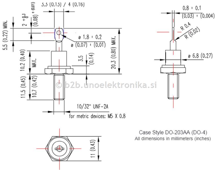 DIODA 25A 1000V ANODA NA OHIŠJU