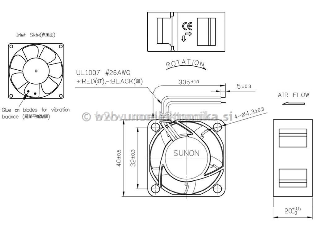 VENTILATOR 12VDC 40x40x20mm Z LEŽAJI