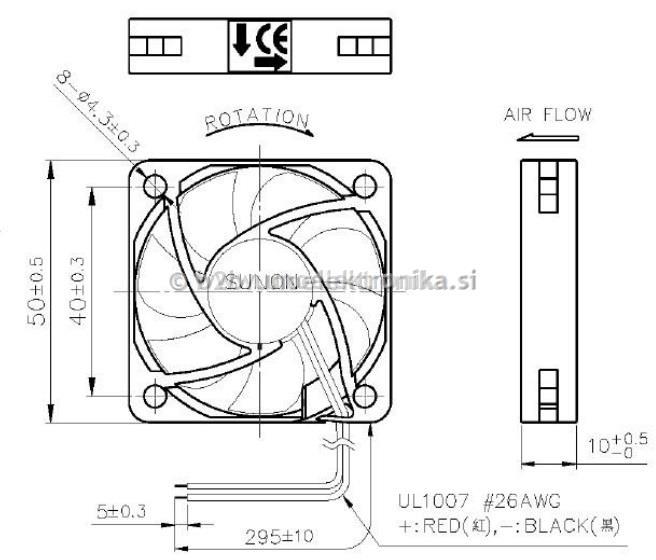 VENTILATOR 12VDC 50x50x10mm Z LEŽAJI