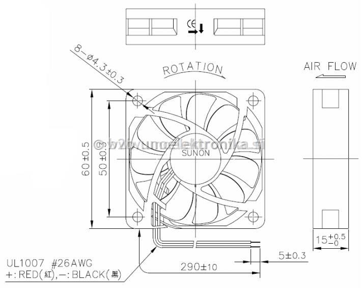 VENTILATOR 12VDC 60x60x15mm Z LEŽAJI