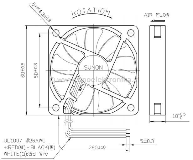 VENTILATOR 12VDC 60x60x10mm Z LEŽAJI