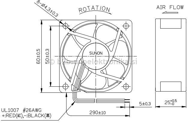 VENTILATOR 24VDC 60x60x25mm Z LEŽAJI