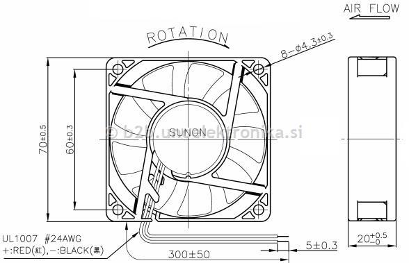 VENTILATOR 12VDC 70x70x20mm Z LEŽAJI