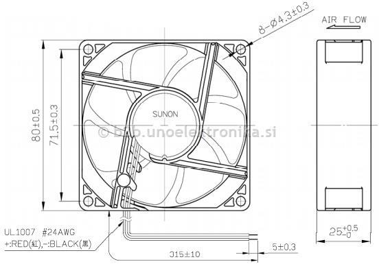 VENTILATOR 24VDC 80x80x25mm Z LEŽAJI