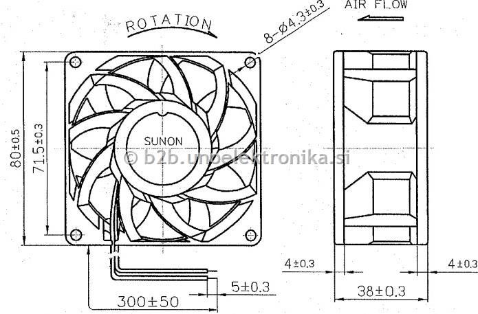 VENTILATOR 24VDC 80x80x38mm Z LEŽAJI