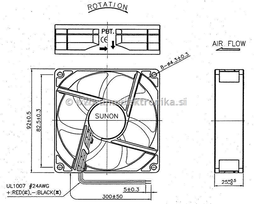 VENTILATOR 12VDC 92x92x25mm Z LEŽAJI