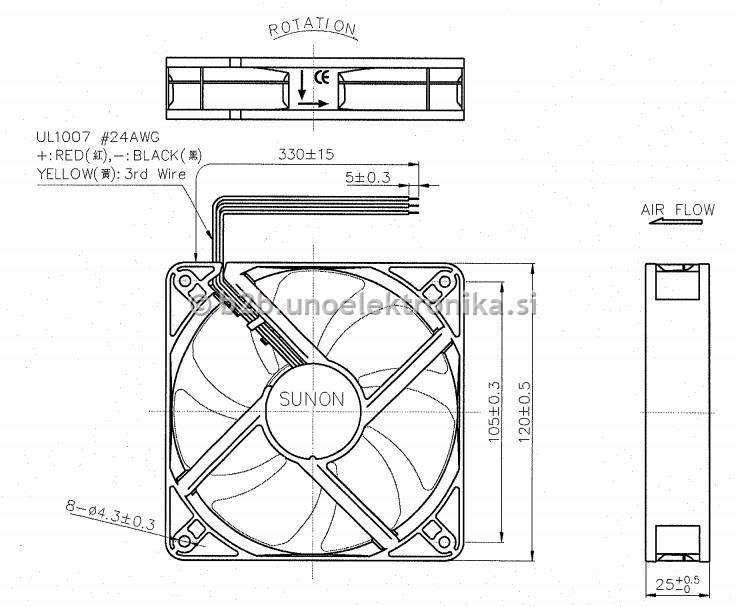 VENTILATOR 12VDC 120x120x25mm Z LEŽAJI