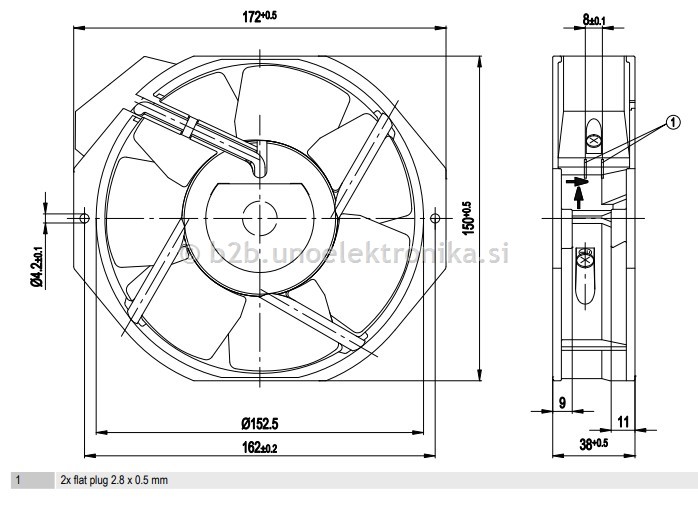 VENTILATOR 230VAC 172x150x38mm 27W