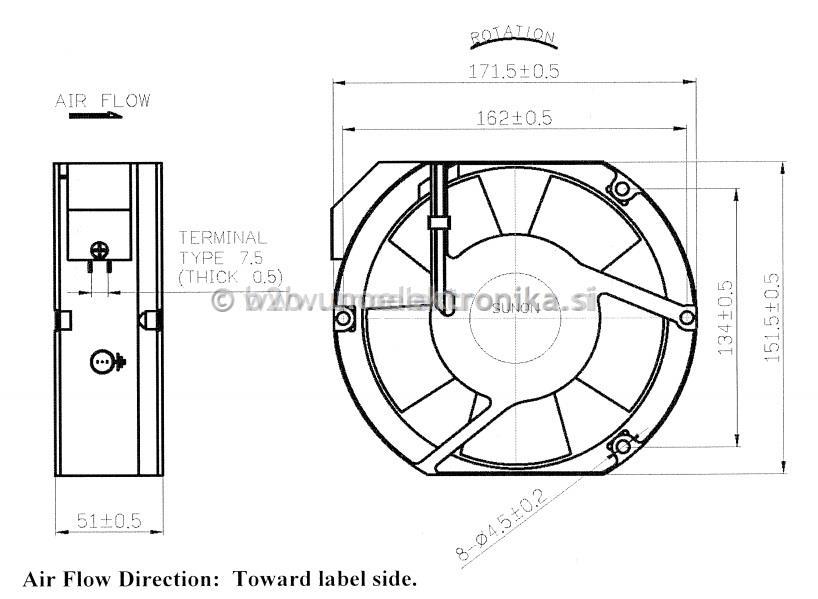 VENTILATOR 230VAC 172x150x51mm 25W