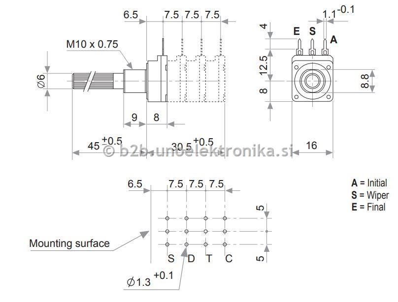 POTENCIOMETER EN OBRAT 0,1W LOGARITMIČNI