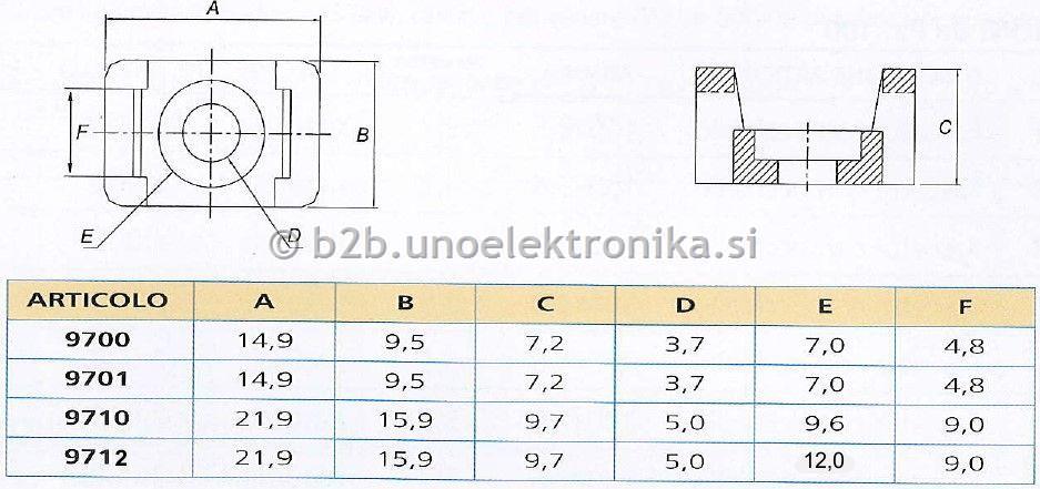 PLOŠČICA 22x16mm ZA FIKSIRANJE VEZIC