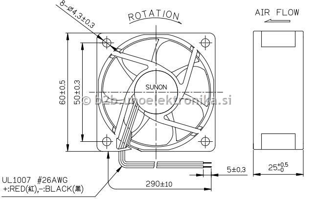 VENTILATOR 12VDC 60x60x25mm Z LEŽAJI